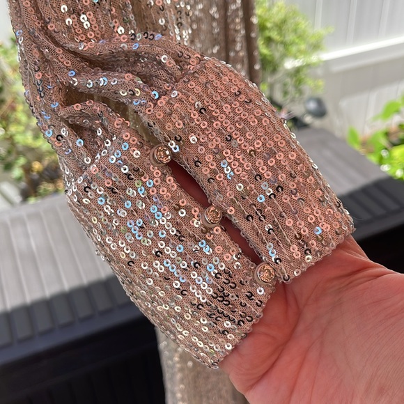 Ieena X Mac Duggal - Silver Sequined One Shoulder Cut Out Gown - Picture 7 of 17